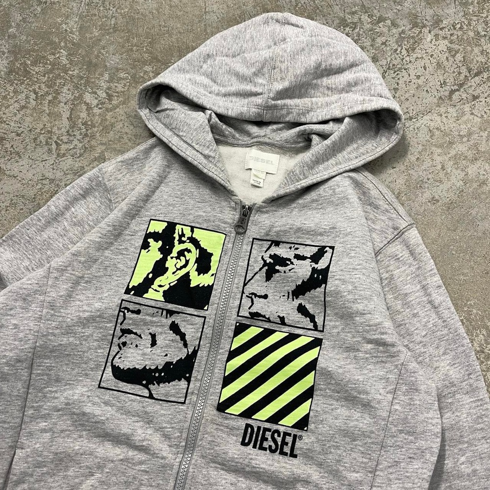 Vintage Diesel Y2K Grunge Designer Full Zip Hoodie Grey Graphic Mens Size 16